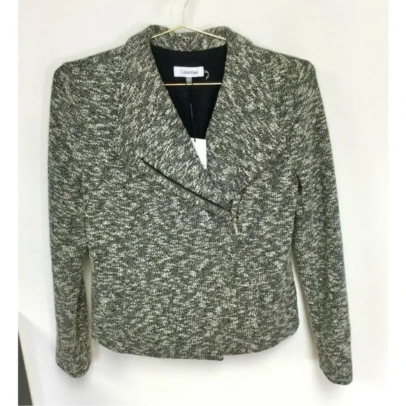 Calvin Klein Womens Gray Collared Zipper Asymmetric Blazer Jacket Small NWT $159 - Picture 1 of 11